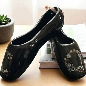 Decorative Black Ceramic Ballet Shoes with Pink Ribbon